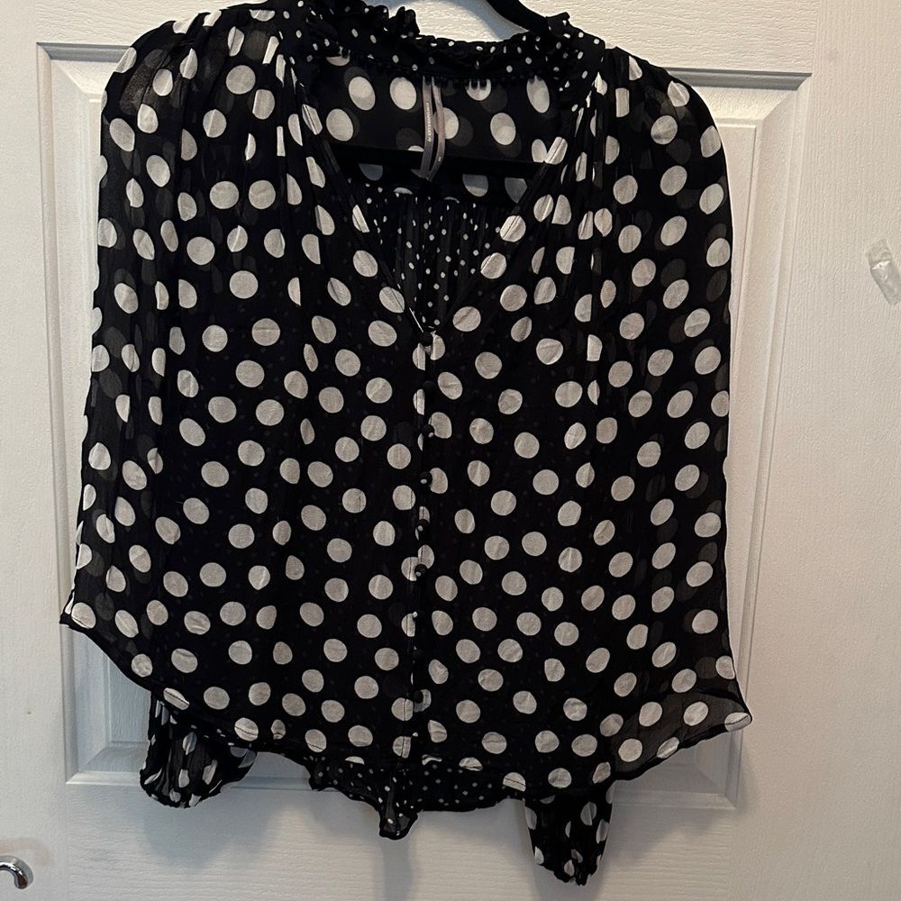 Anthropologie Black and White Polka Dot Blouse Size XS
